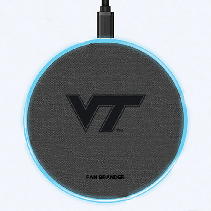 Fan Brander Grey 15W Wireless Charger with Virginia Tech Hokies laser etched Primary Logo