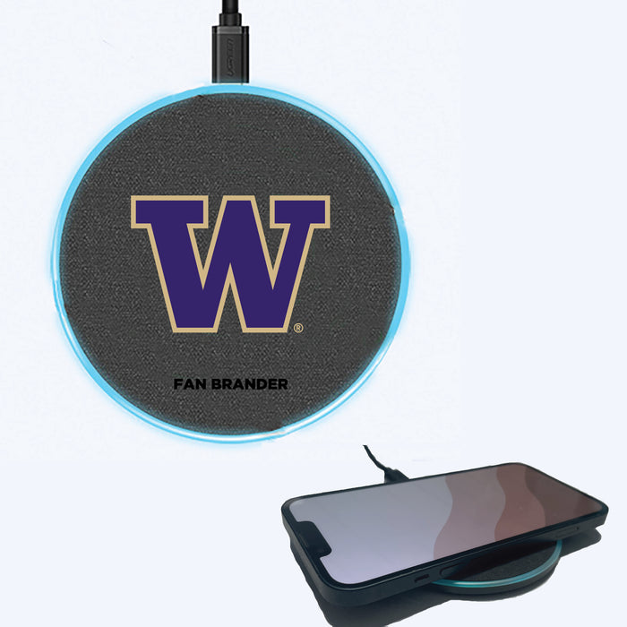 Fan Brander Grey 15W Wireless Charger with Washington Huskies Primary Logo