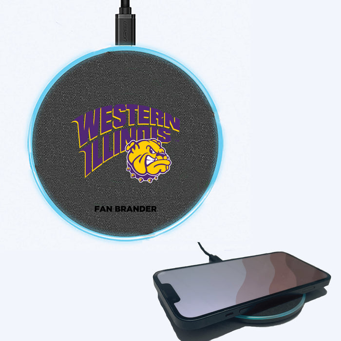 Fan Brander Grey 15W Wireless Charger with Western Illinois University Leathernecks Primary Logo