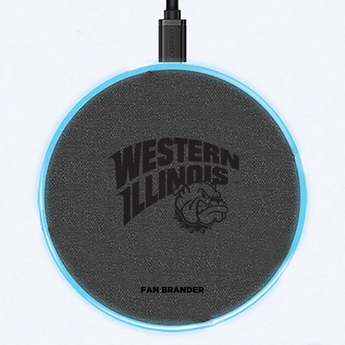 Fan Brander Grey 15W Wireless Charger with Western Illinois University Leathernecks laser etched Primary Logo