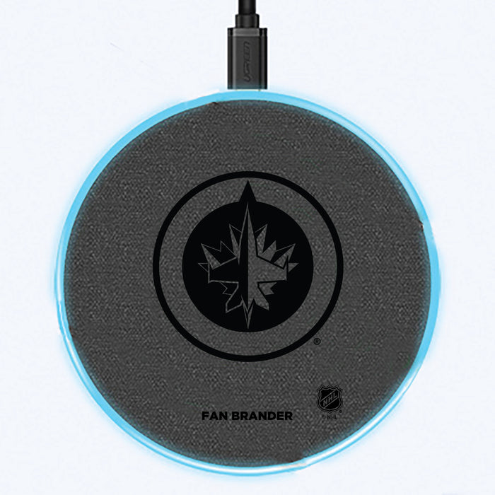 Fan Brander Grey 15W Wireless Charger with Winnipeg Jets laser etched Primary Logo