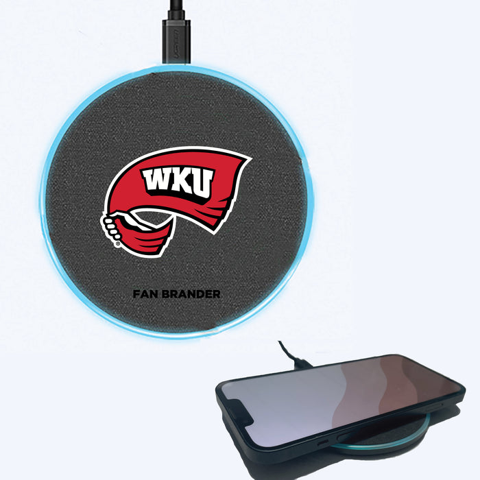 Fan Brander Grey 15W Wireless Charger with Western Kentucky Hilltoppers Primary Logo