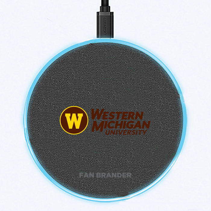 Fan Brander Grey 15W Wireless Charger with Western Michigan Broncos Primary Logo