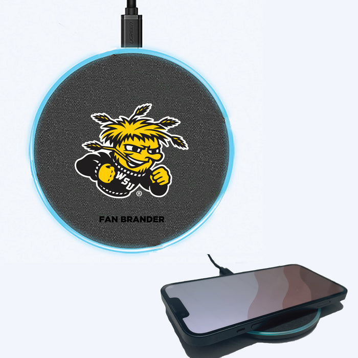Fan Brander Grey 15W Wireless Charger with Wichita State Shockers Primary Logo