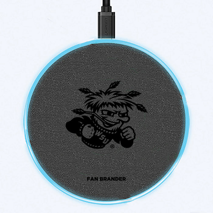 Fan Brander Grey 15W Wireless Charger with Wichita State Shockers laser etched Primary Logo