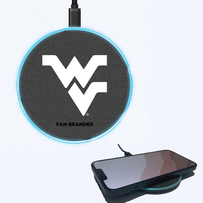 Fan Brander Grey 15W Wireless Charger with West Virginia Mountaineers Primary Logo