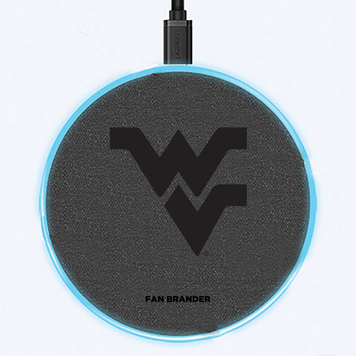 Fan Brander Grey 15W Wireless Charger with West Virginia Mountaineers laser etched Primary Logo
