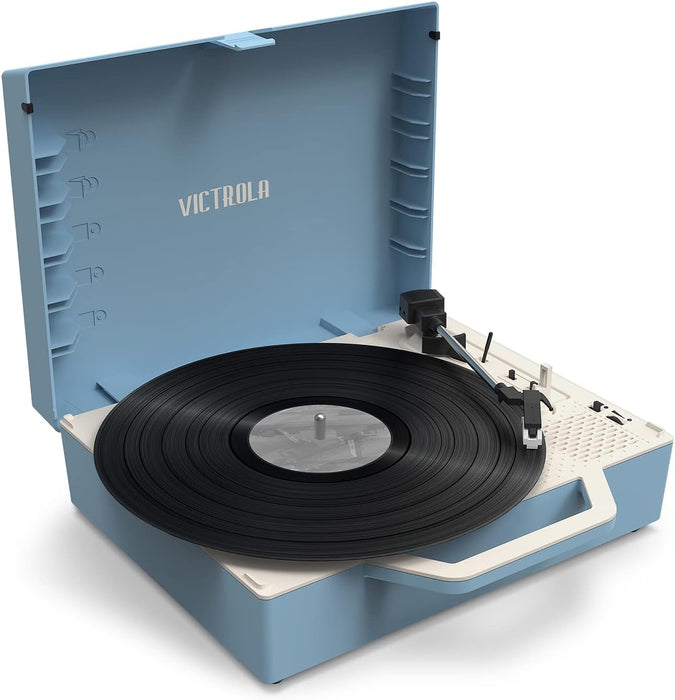 Victrola Re-Spin Sustainable Bluetooth Suitcase Record Player with Middle Tennessee State Blue Raiders Primary Logo