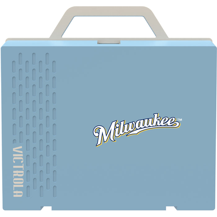 Victrola Re-Spin Sustainable Bluetooth Suitcase Record Player with Milwaukee Brewers Wordmark Logo