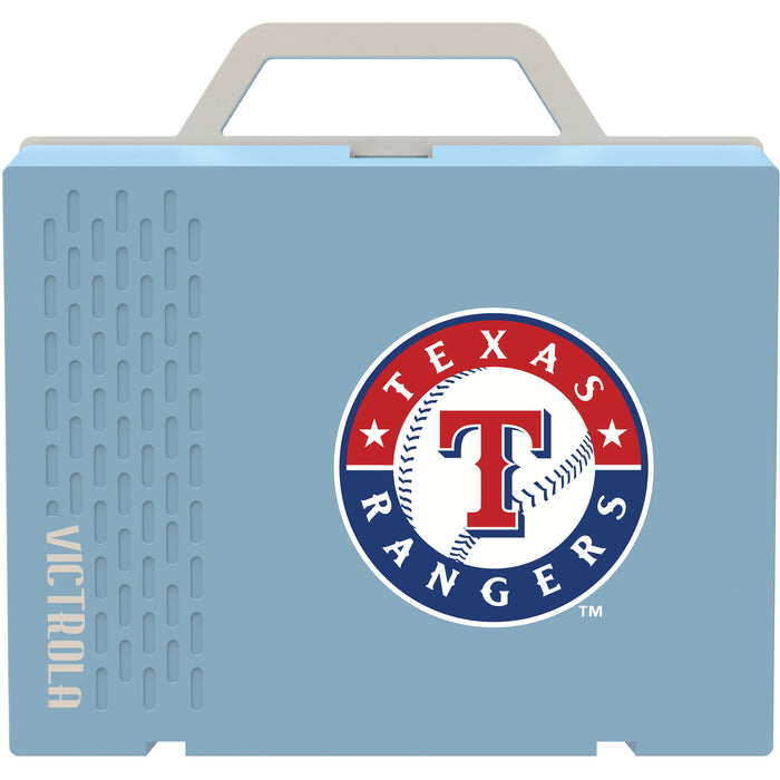 Victrola Re-Spin Sustainable Bluetooth Suitcase Record Player with Texas Rangers Primary Logo