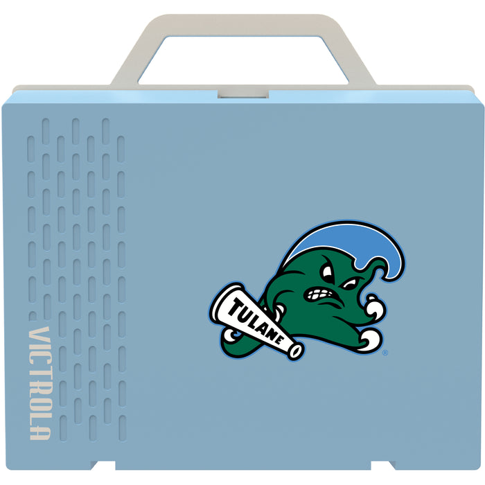 Victrola Re-Spin Sustainable Bluetooth Suitcase Record Player with Tulane Green Wave Primary Logo