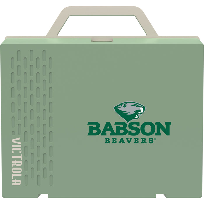 Victrola Re-Spin Sustainable Bluetooth Suitcase Record Player with Babson University Primary Logo