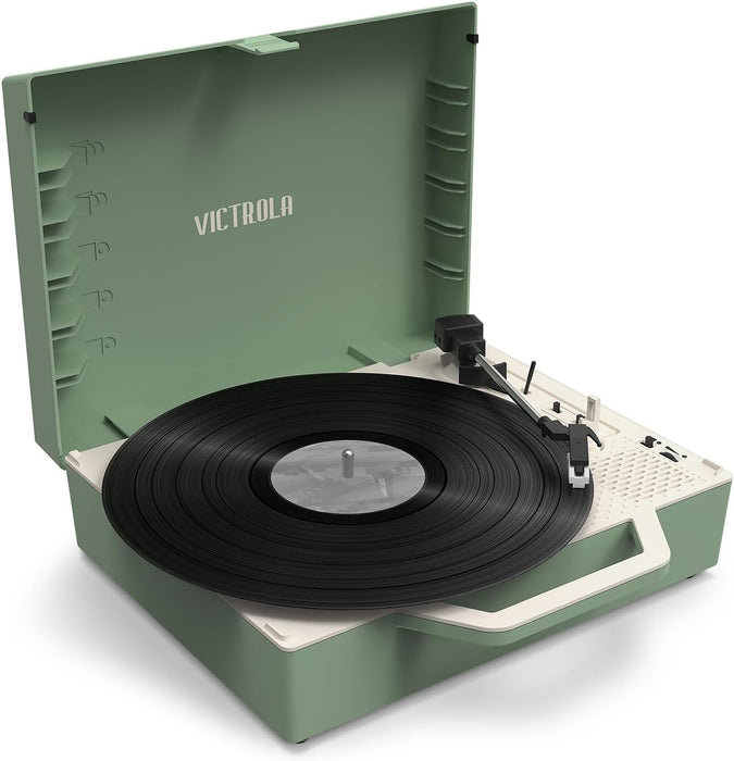 Victrola Re-Spin Sustainable Bluetooth Suitcase Record Player with Miami Hurricanes Primary Logo