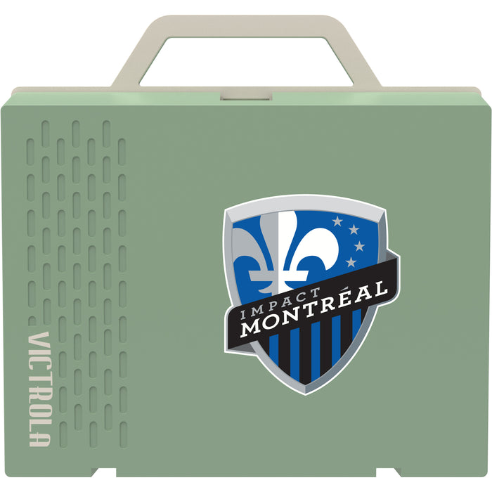 Victrola Re-Spin Sustainable Bluetooth Suitcase Record Player with Montreal Impact Primary Logo