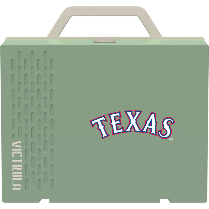 Victrola Re-Spin Sustainable Bluetooth Suitcase Record Player with Texas Rangers Wordmark Logo