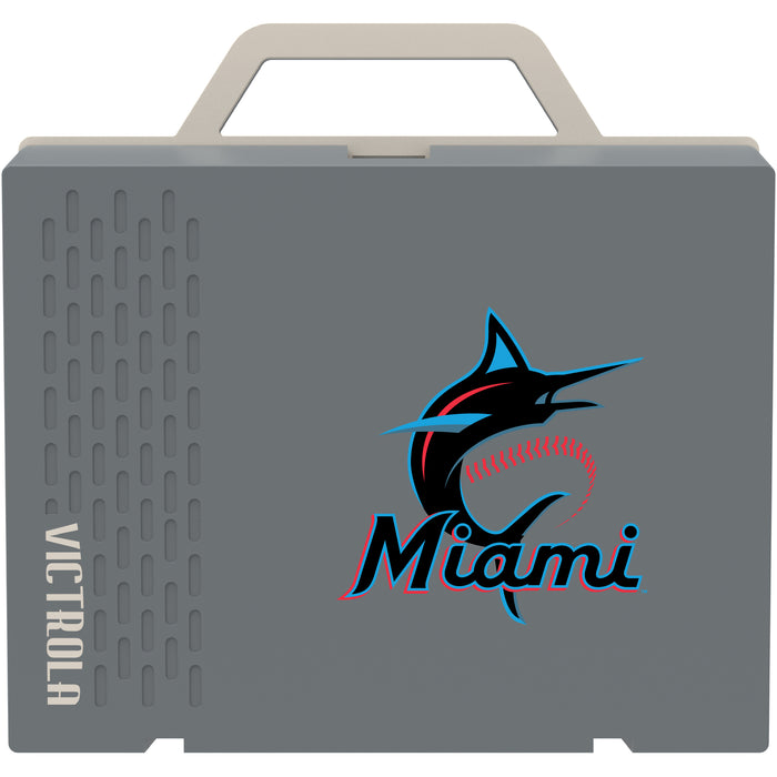 Victrola Re-Spin Sustainable Bluetooth Suitcase Record Player with Miami Marlins Primary Logo