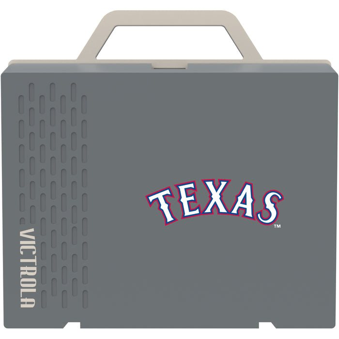 Victrola Re-Spin Sustainable Bluetooth Suitcase Record Player with Texas Rangers Wordmark Logo