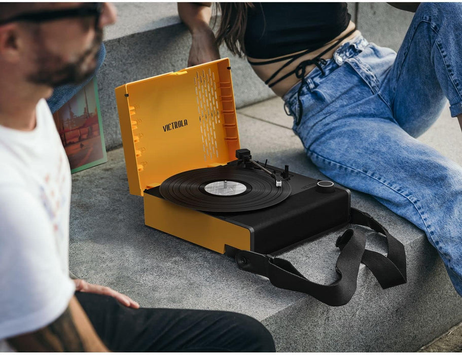 Victrola RevGo Record Player and Bluetooth Speaker with Pepperdine Waves Primary Logo