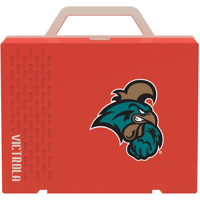 Victrola Re-Spin Sustainable Bluetooth Suitcase Record Player with Coastal Carolina Univ Chanticleers Primary Logo