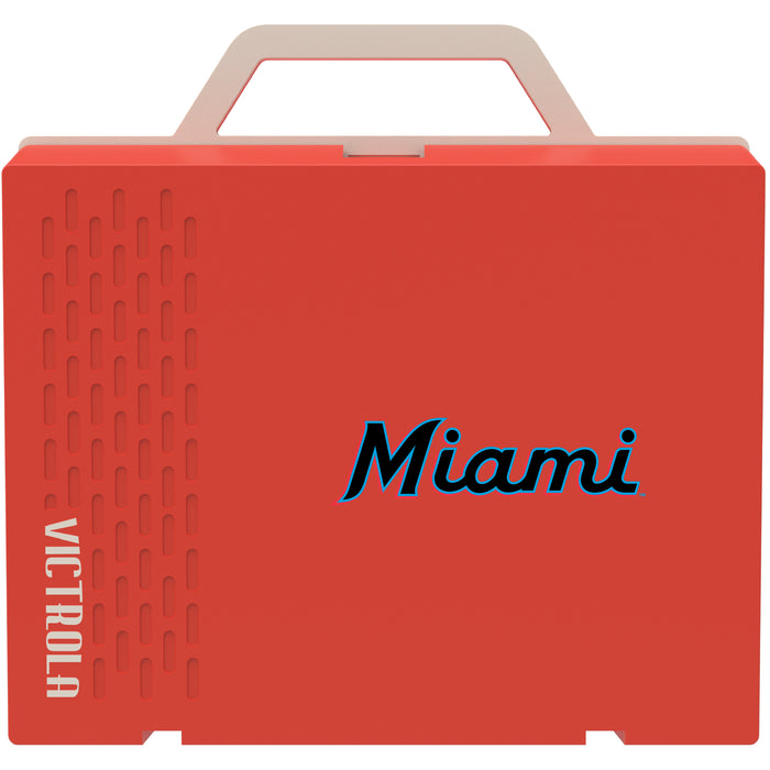 Victrola Re-Spin Sustainable Bluetooth Suitcase Record Player with Miami Marlins Wordmark Logo