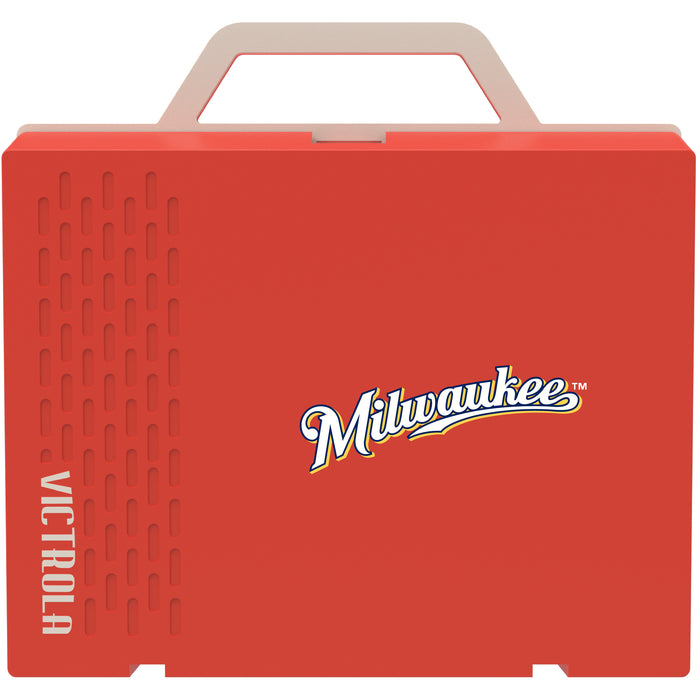Victrola Re-Spin Sustainable Bluetooth Suitcase Record Player with Milwaukee Brewers Wordmark Logo