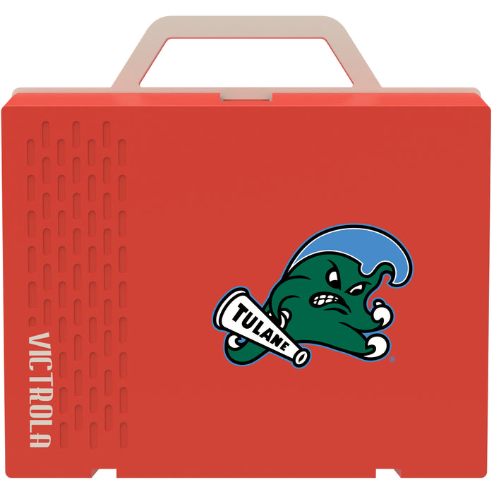 Victrola Re-Spin Sustainable Bluetooth Suitcase Record Player with Tulane Green Wave Primary Logo