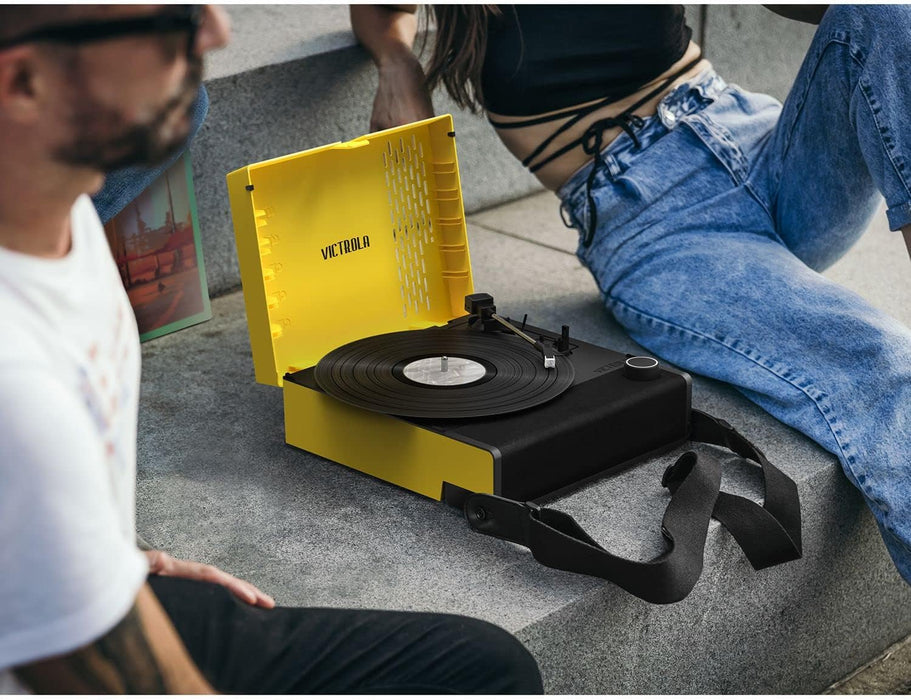 Victrola RevGo Record Player and Bluetooth Speaker with Pepperdine Waves Primary Logo