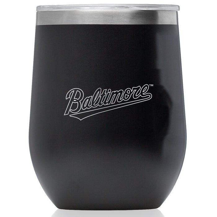 Corkcicle Stemless Wine Glass with Baltimore Orioles Wordmark Etched Logo
