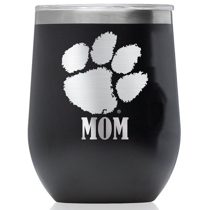 Corkcicle Stemless Wine Glass with Clemson Tigers Mom Primary Logo