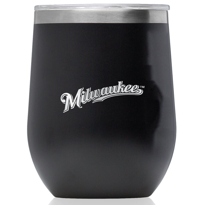 Corkcicle Stemless Wine Glass with Milwaukee Brewers Wordmark Etched Logo