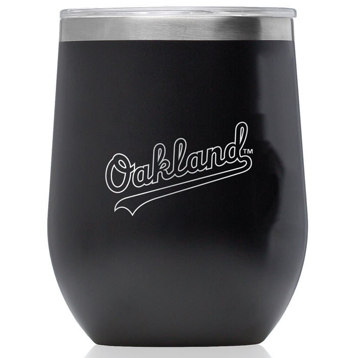 Corkcicle Stemless Wine Glass with Oakland Athletics Wordmark Etched Logo