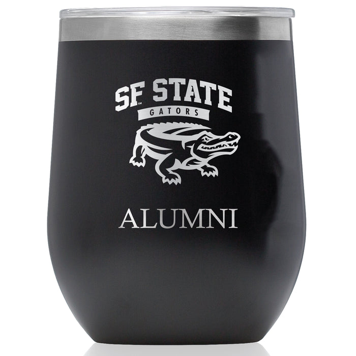 Corkcicle Stemless Wine Glass with San Francisco State U Gators Alumnit Primary Logo