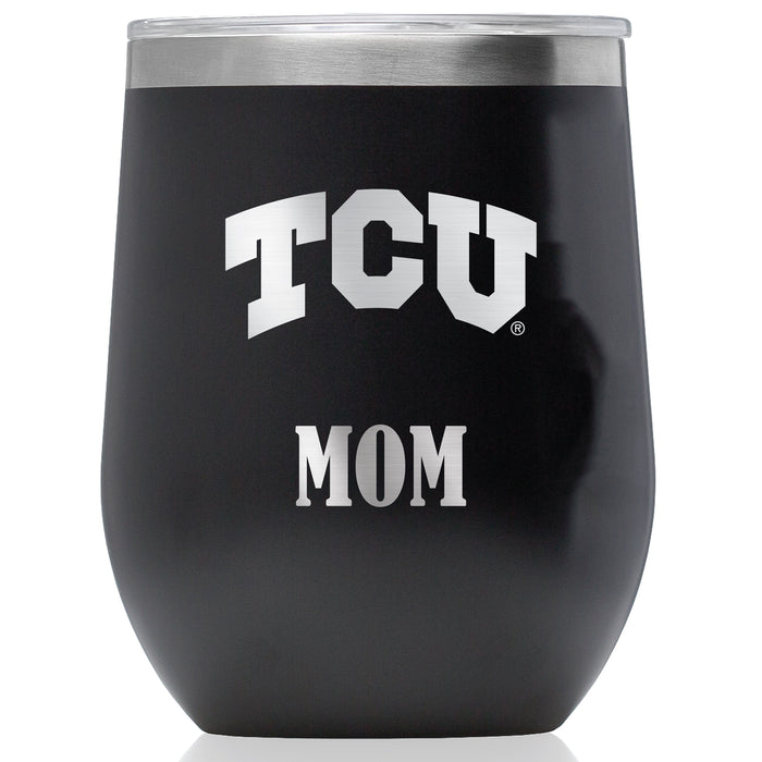 Corkcicle Stemless Wine Glass with Texas Christian University Horned Frogs Mom Primary Logo