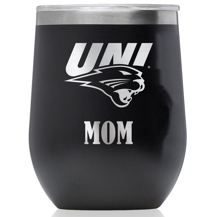 Corkcicle Stemless Wine Glass with Northern Iowa Panthers Mom Primary Logo