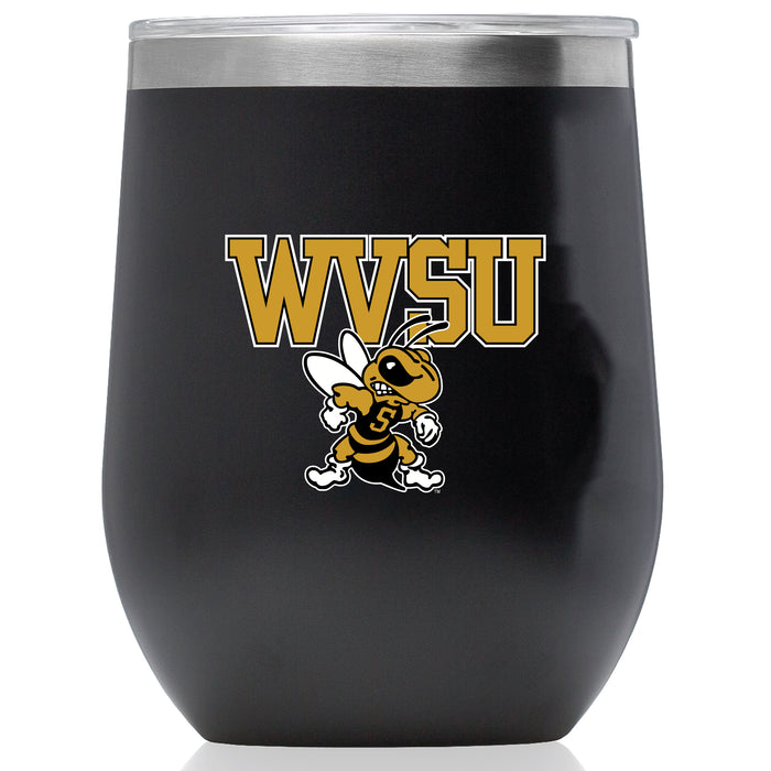 Corkcicle Stemless Wine Glass with West Virginia State Univ Yellow Jackets Primary Logo