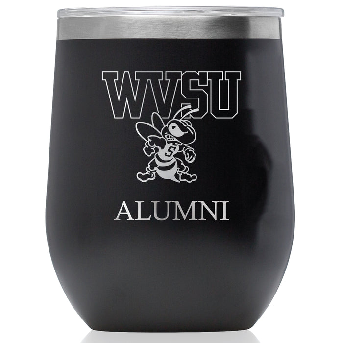 Corkcicle Stemless Wine Glass with West Virginia State Univ Yellow Jackets Alumnit Primary Logo