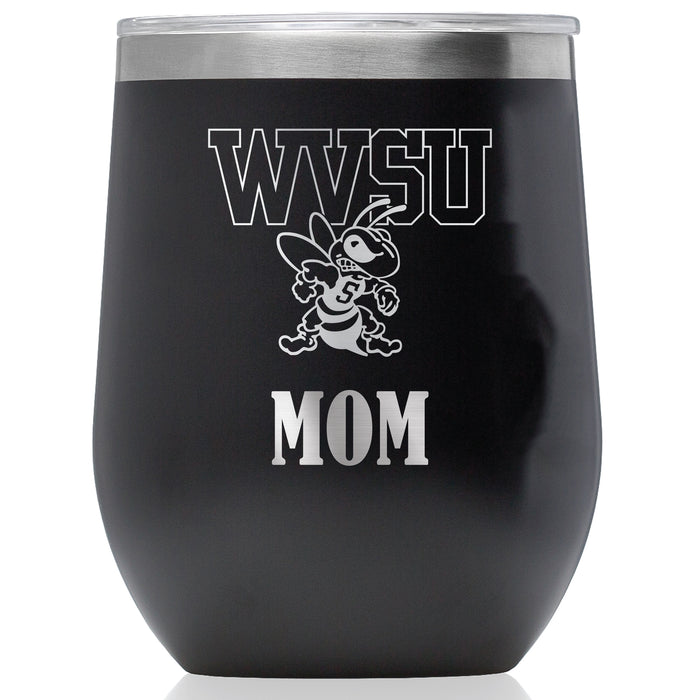 Corkcicle Stemless Wine Glass with West Virginia State Univ Yellow Jackets Mom Primary Logo