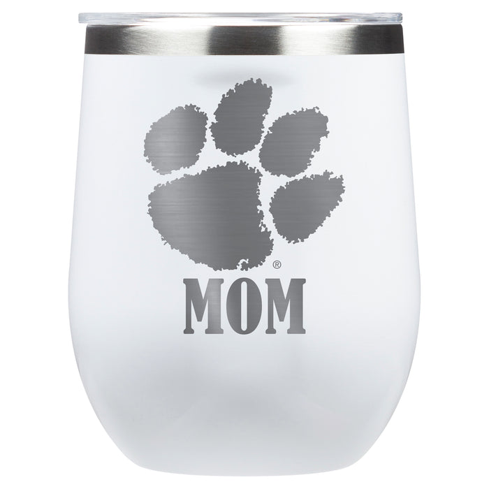 Corkcicle Stemless Wine Glass with Clemson Tigers Mom Primary Logo