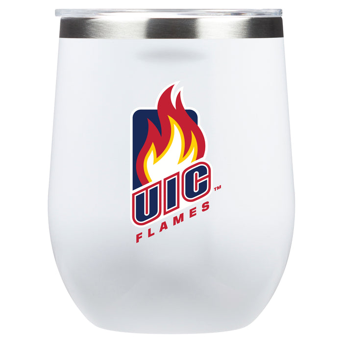 Corkcicle Stemless Wine Glass with Illinois @ Chicago Flames Primary Logo