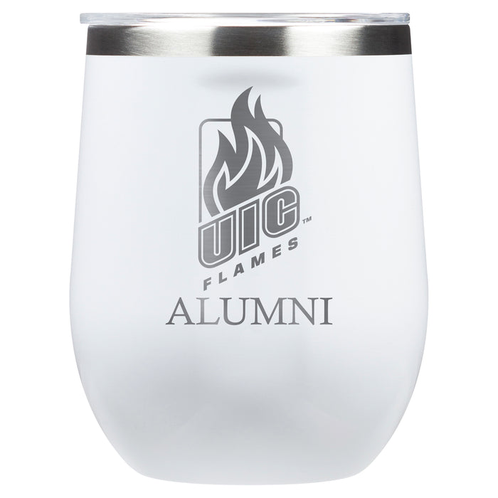 Corkcicle Stemless Wine Glass with Illinois @ Chicago Flames Alumnit Primary Logo