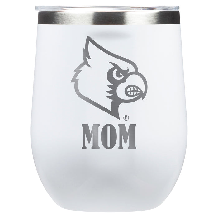 Corkcicle Stemless Wine Glass with Louisville Cardinals Mom Primary Logo