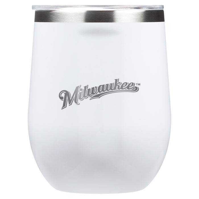Corkcicle Stemless Wine Glass with Milwaukee Brewers Wordmark Etched Logo