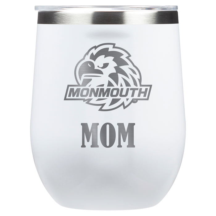 Corkcicle Stemless Wine Glass with Monmouth Hawks Mom Primary Logo