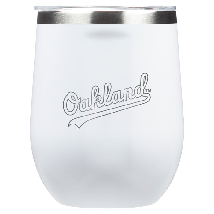 Corkcicle Stemless Wine Glass with Oakland Athletics Wordmark Etched Logo