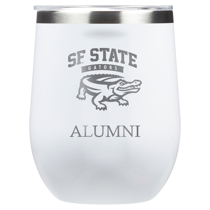 Corkcicle Stemless Wine Glass with San Francisco State U Gators Alumnit Primary Logo