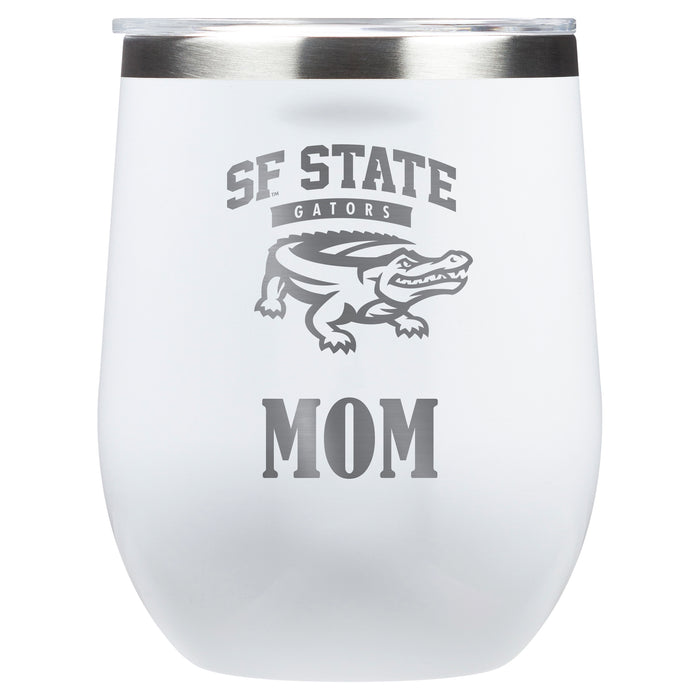 Corkcicle Stemless Wine Glass with San Francisco State U Gators Mom Primary Logo