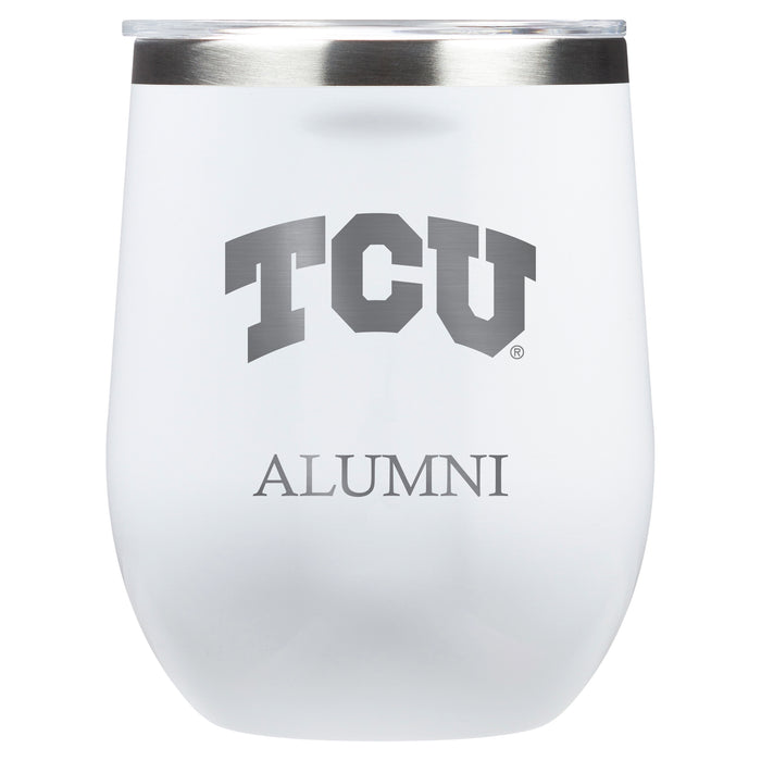 Corkcicle Stemless Wine Glass with Texas Christian University Horned Frogs Alumnit Primary Logo