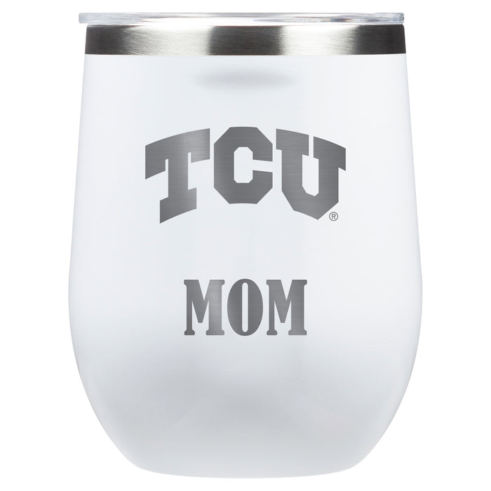 Corkcicle Stemless Wine Glass with Texas Christian University Horned Frogs Mom Primary Logo
