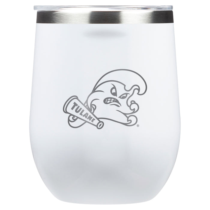 Corkcicle Stemless Wine Glass with Tulane Green Wave Primary Logo