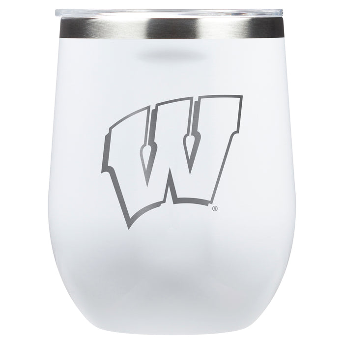 Corkcicle Stemless Wine Glass with Wisconsin Badgers Primary Logo
